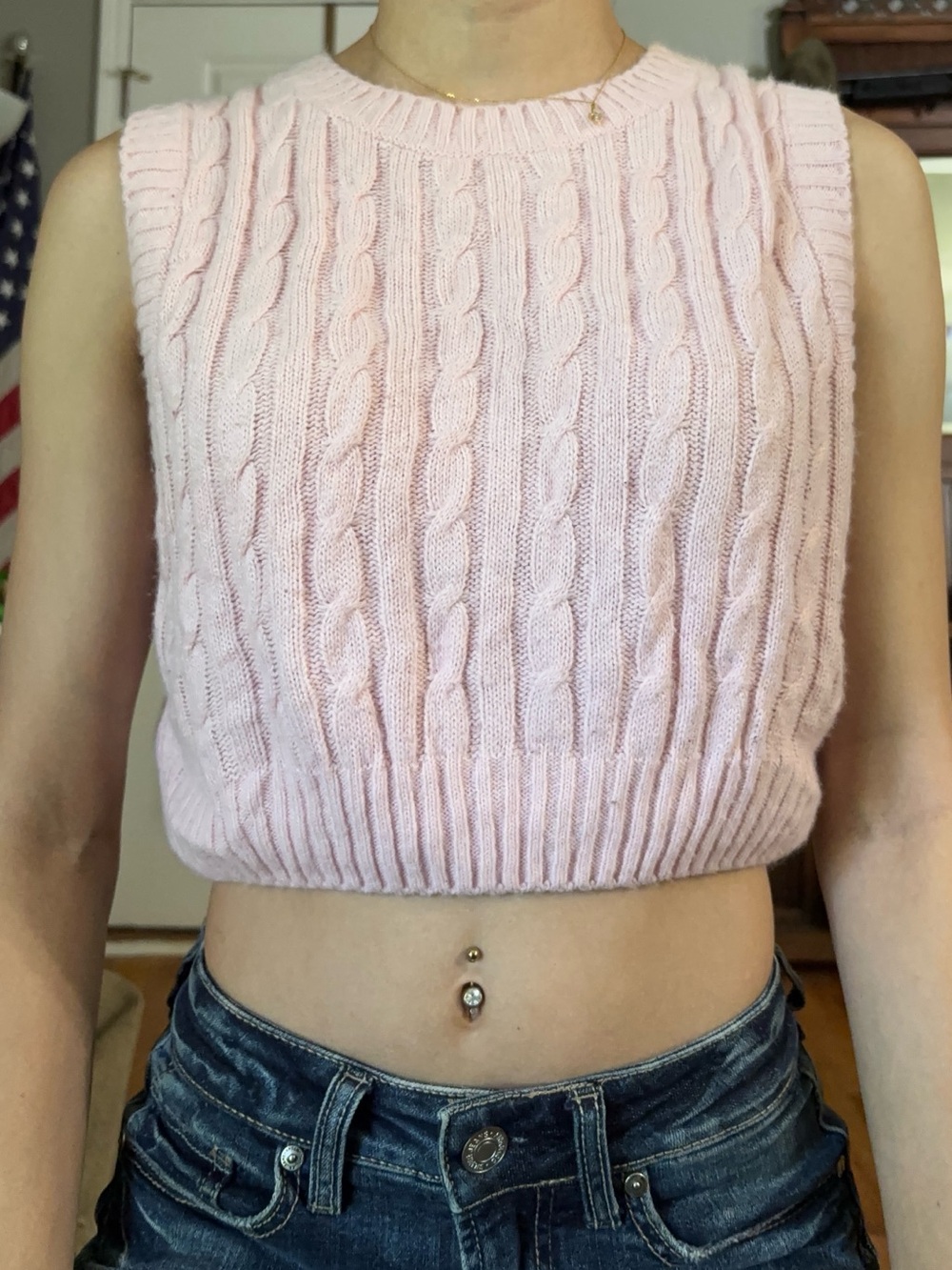 H&M Pink Cable Knit Cropped Tank